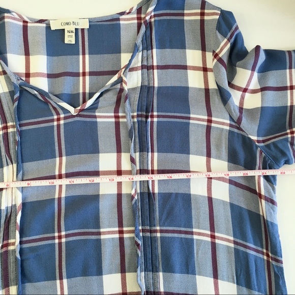 Como Blu Airy Plaid Bell Sleeve Peasant Blouse - Picture 7 of 10